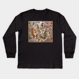 Vintage Southern Sky by by Andreas Cellarius from Harmonia Macrocosmica Kids Long Sleeve T-Shirt